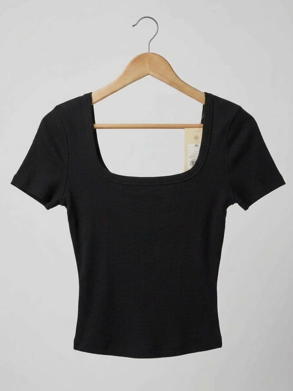 NWT Universal Thread Black Ribbed Square Neck Short Sleeve Top (0469)